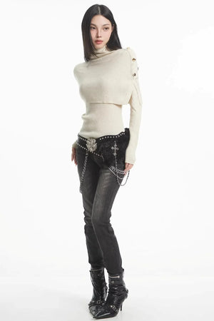 Apricot Turtleneck Knit Sweater