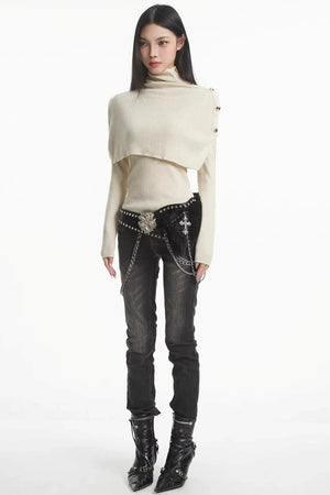 Apricot Turtleneck Knit Sweater