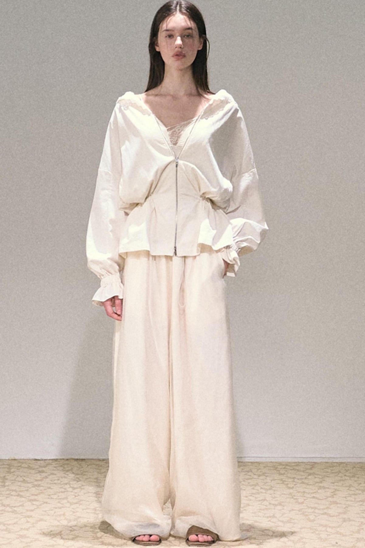 Apricot Wind Satin Wide-Leg Pants