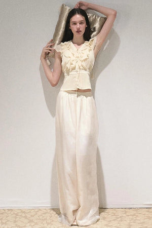 Apricot Wind Satin Wide-Leg Pants
