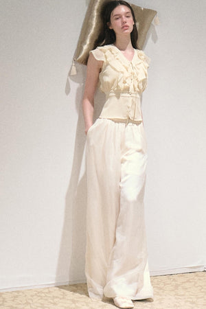 Apricot Wind Satin Wide-Leg Pants