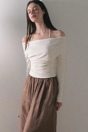 Apricot Wind Satin Wide-Leg Pants