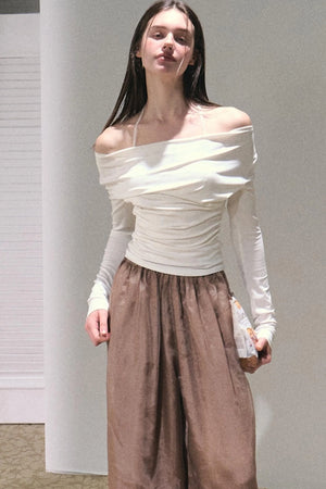 Apricot Wind Satin Wide-Leg Pants