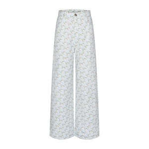 Aqua Blue Rose Floral Trousers