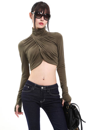 Army Green Pleated Top