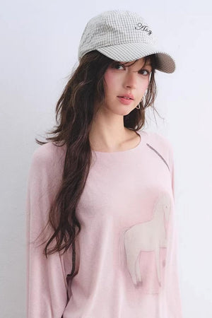 Asgony Casual Embroidered Plaid Baseball Cap