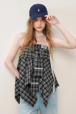 Asymmetrical Checkered Top- Skirt