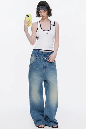 Asymmetrical Color-Blocking Tank Top