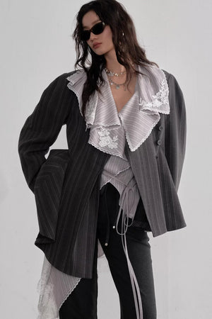 Asymmetrical Gray Striped Blazer