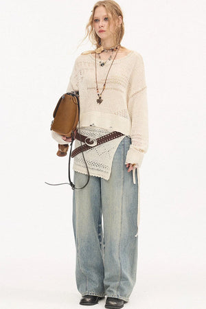 Asymmetrical Knit Off-Shoulder Top Set-Up