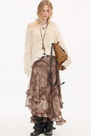 Asymmetrical Knit Off-Shoulder Top Set-Up