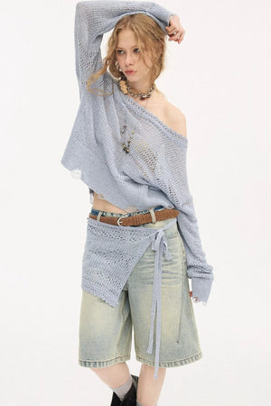 Asymmetrical Knit Off-Shoulder Top Set-Up