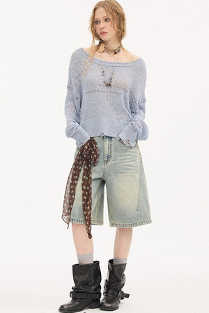 Asymmetrical Knit Off-Shoulder Top Set-Up