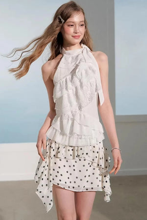 Asymmetrical Lace Halter Top Set-Up