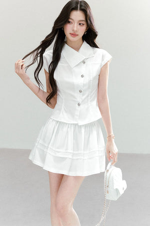 Asymmetrical Lapel Waist-Cinching Top Set-Up