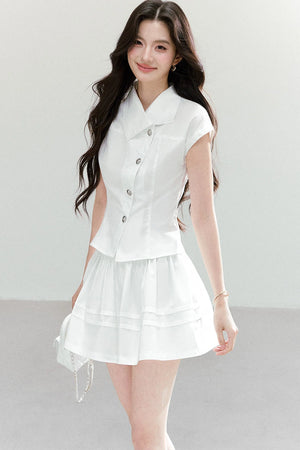 Asymmetrical Lapel Waist-Cinching Top Set-Up