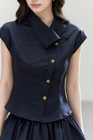 Asymmetrical Lapel Waist-Cinching Top Set-Up