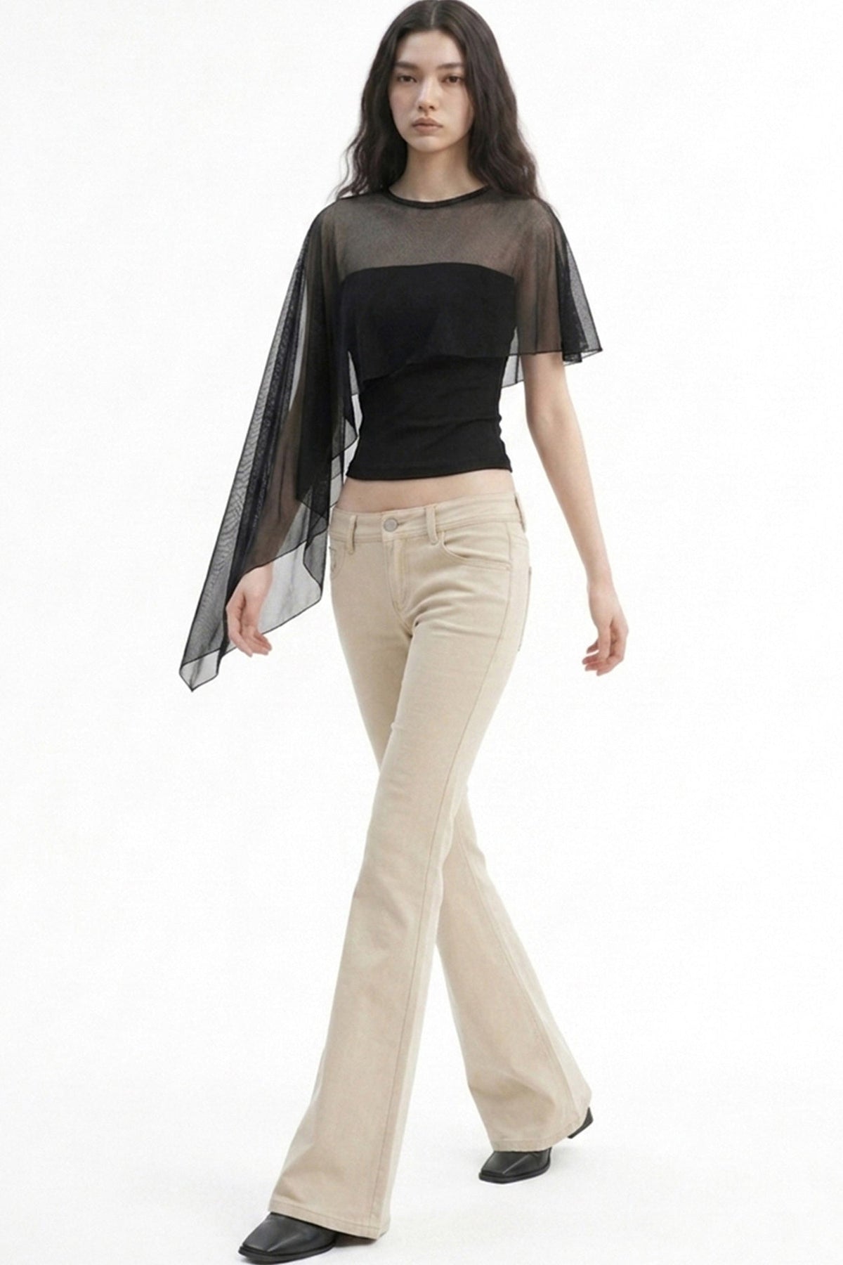 Asymmetrical Mesh Vest and Tube Top T-Shirt Set