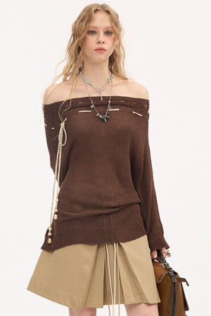 Asymmetrical Off-Shoulder Knit Sweater