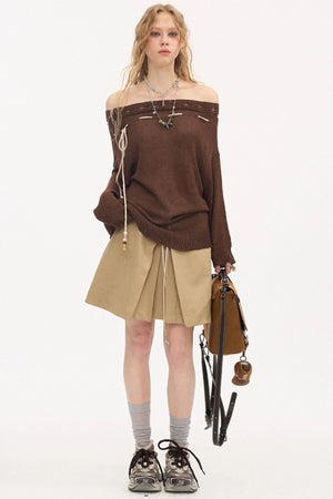Asymmetrical Off-Shoulder Knit Sweater