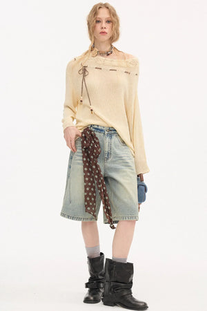 Asymmetrical Off-Shoulder Knit Sweater