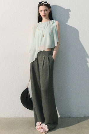 Asymmetrical Pleated Lace Blouse