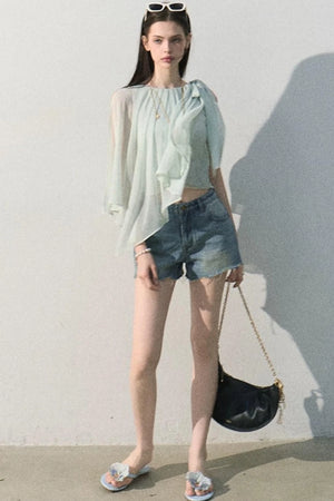 Asymmetrical Pleated Lace Blouse