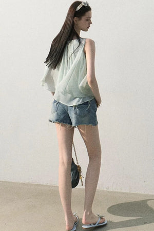 Asymmetrical Pleated Lace Blouse
