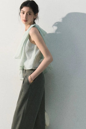 Asymmetrical Pleated Lace Blouse