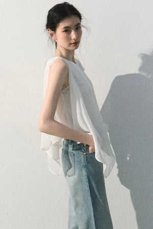 Asymmetrical Pleated Lace Blouse