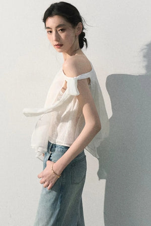 Asymmetrical Pleated Lace Blouse