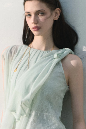Asymmetrical Pleated Lace Blouse