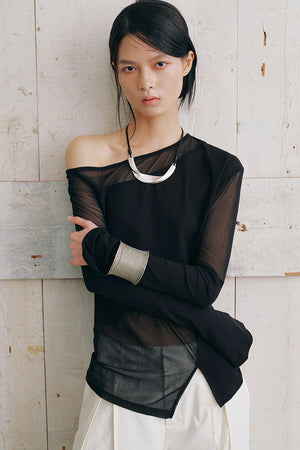 Asymmetrical Sheer Long Sleeve Top