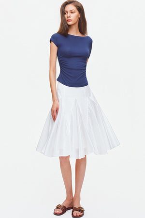 Asymmetrical Shoulder Lyocell Pleated Top