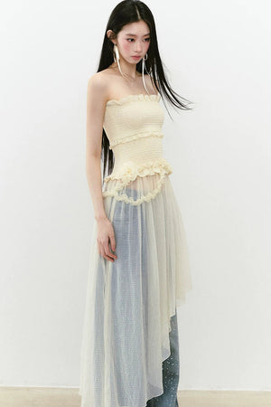 Asymmetrical Strapless Mesh Dress