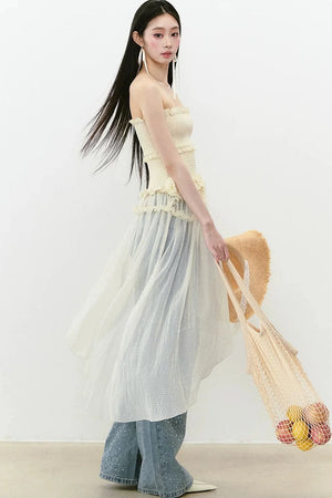 Asymmetrical Strapless Mesh Dress