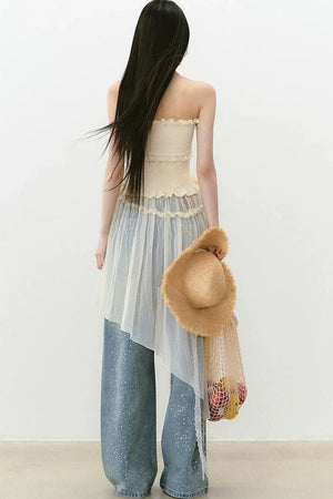 Asymmetrical Strapless Mesh Dress