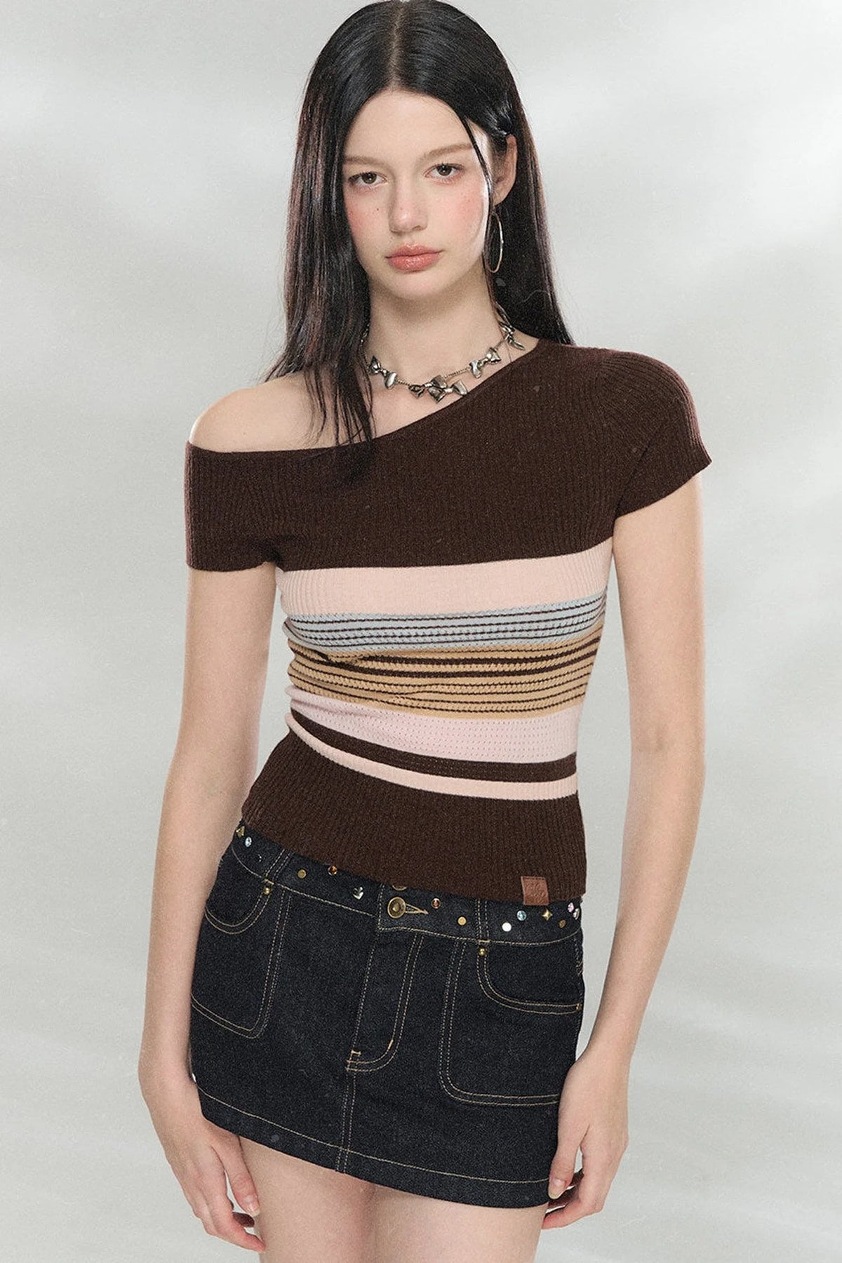 Asymmetrical Striped Knit Top
