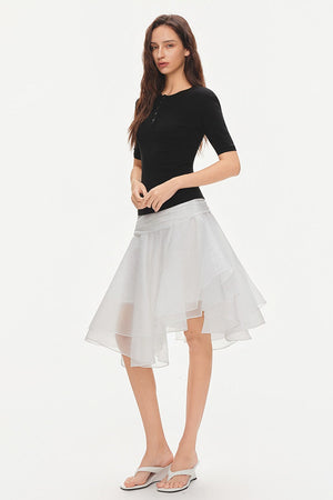 Asymmetrical Tie Waist Sheer Midi Skirt
