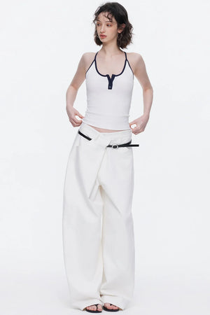 Asymmetrical Waistband Denim Pants