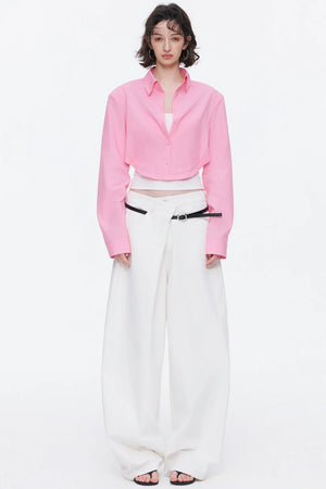Asymmetrical Waistband Denim Pants