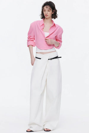 Asymmetrical Waistband Denim Pants