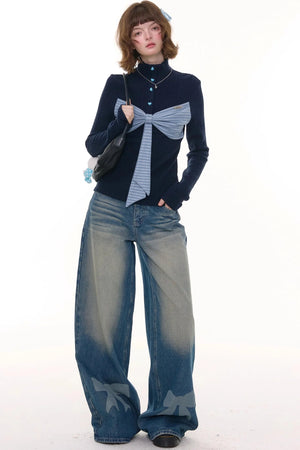 Autumn Bow Turtleneck Knitted Sweater