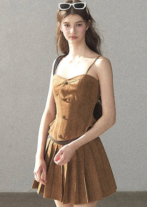 Autumn Coat and Pleated Skirt Three-Piece Set-Up