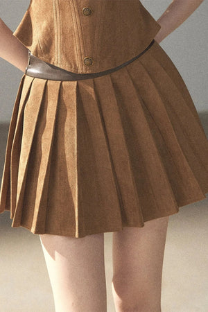 Autumn Coat and Pleated Skirt Three-Piece Set-Up