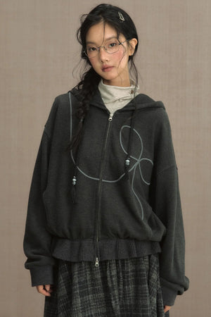 Autumn Gray Hooded Zipper Jacket