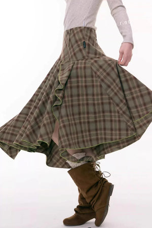 Autumn Plaid Asymmetrical Skirt