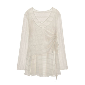 Autumn White Long-Sleeved Blouse Top