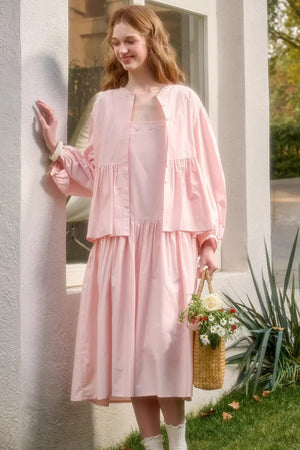 Baby Pink Cotton Dress Set-Up