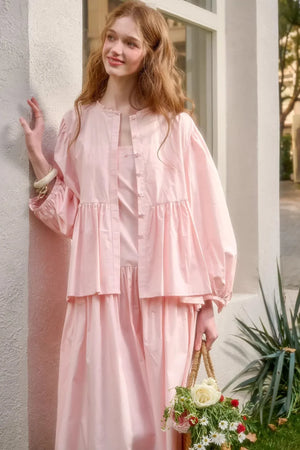 Baby Pink Cotton Dress Set-Up